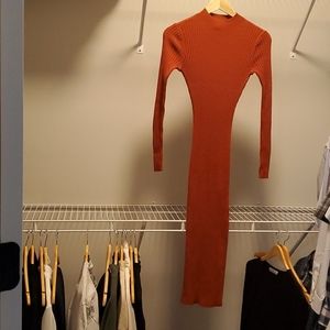 Monki rusty orange ribbed sweater dress